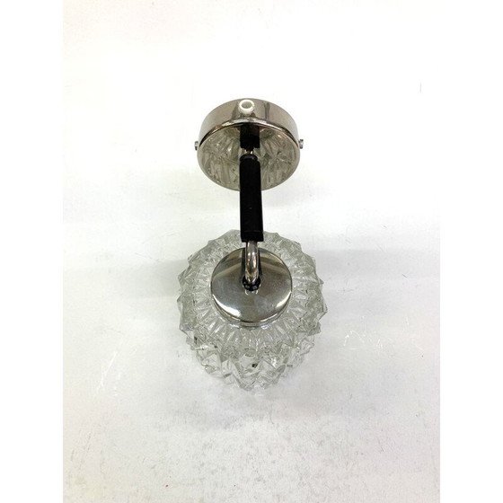 Image 1 of Vintage glazen wandlamp met nikkel en houten accenten, 1970