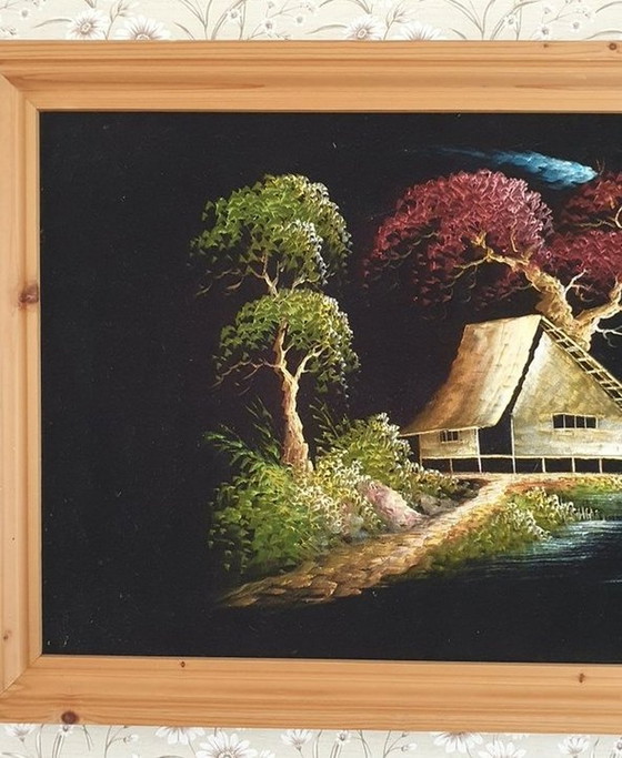 Image 1 of 1709 Vintage Meerkleurig Velvet Painting Schilderij