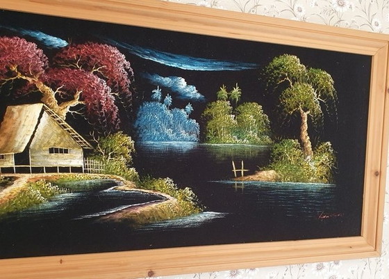 Image 1 of 1709 Vintage Meerkleurig Velvet Painting Schilderij