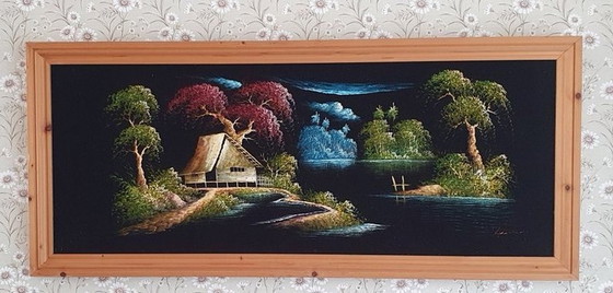 Image 1 of 1709 Vintage Meerkleurig Velvet Painting Schilderij