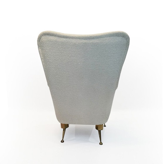 Image 1 of Vintage fauteuil in bouclé stof en messing, jaren 1950