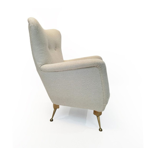 Image 1 of Vintage fauteuil in bouclé stof en messing, jaren 1950