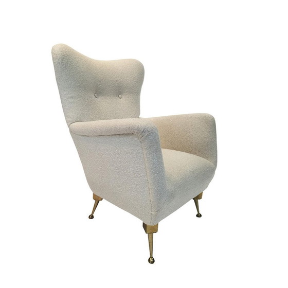 Image 1 of Vintage fauteuil in bouclé stof en messing, jaren 1950