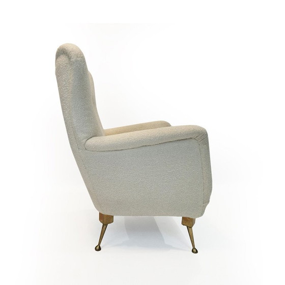 Image 1 of Vintage fauteuil in bouclé stof en messing, jaren 1950