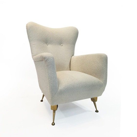 Image 1 of Vintage fauteuil in bouclé stof en messing, jaren 1950