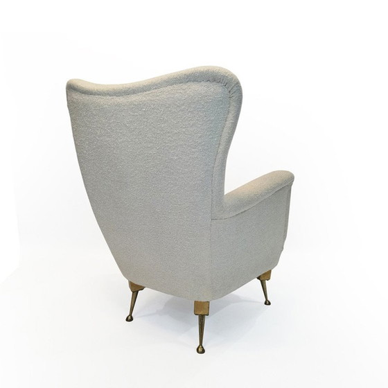Image 1 of Vintage fauteuil in bouclé stof en messing, jaren 1950