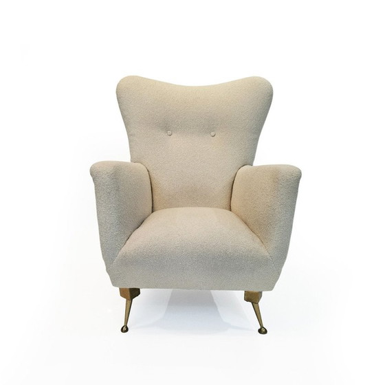 Image 1 of Vintage fauteuil in bouclé stof en messing, jaren 1950