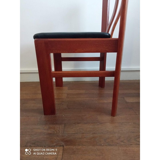 Image 1 of Paar vintage stoelen in massief iepenhout en leer 1070