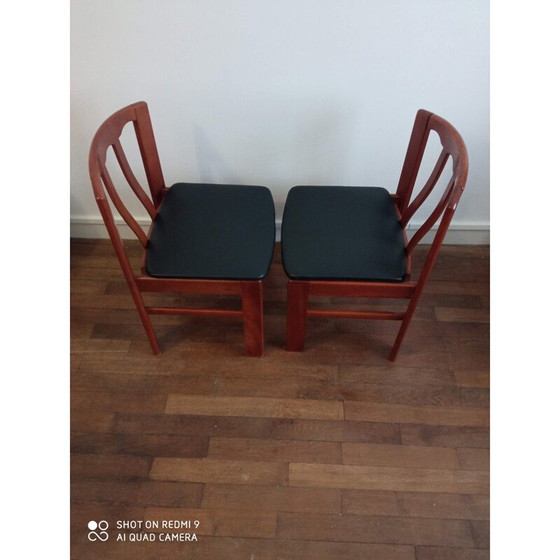 Image 1 of Paar vintage stoelen in massief iepenhout en leer 1070