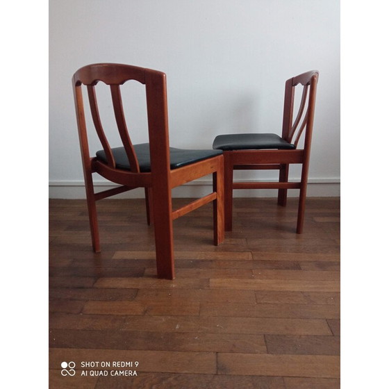 Image 1 of Paar vintage stoelen in massief iepenhout en leer 1070