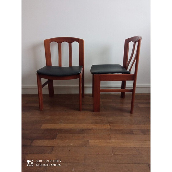 Image 1 of Paar vintage stoelen in massief iepenhout en leer 1070