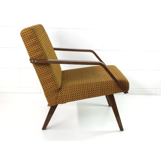 Image 1 of Gele fauteuil in hout en stof - jaren 1960