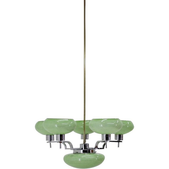 Image 1 of Vintage kroonluchter van chroomstaal en glas, Tsjecho-Slowakije 1930