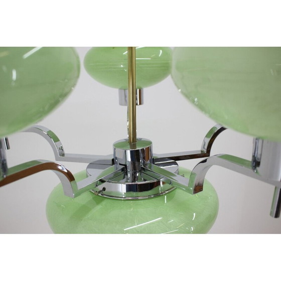 Image 1 of Vintage kroonluchter van chroomstaal en glas, Tsjecho-Slowakije 1930