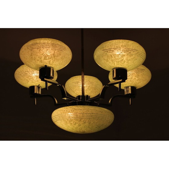 Image 1 of Vintage kroonluchter van chroomstaal en glas, Tsjecho-Slowakije 1930