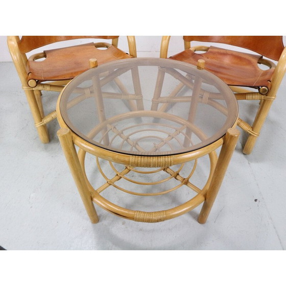 Image 1 of Vintage "Manilla" eetset van bamboe en tuigleer voor Horsnæs Møbelfabrik, Denemarken 1960