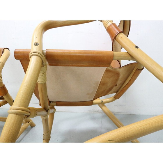 Image 1 of Vintage "Manilla" eetset van bamboe en tuigleer voor Horsnæs Møbelfabrik, Denemarken 1960