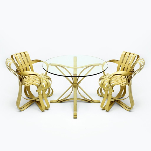 Vintage gebogen houten eetkamertafel van Frank Gehry voor Knoll International, 1980