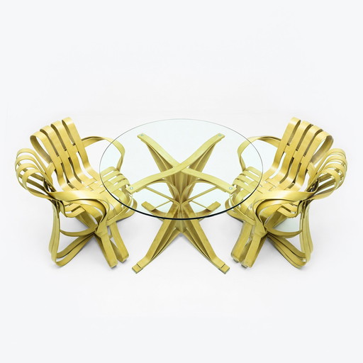 Vintage gebogen houten eetkamertafel van Frank Gehry voor Knoll International, 1980