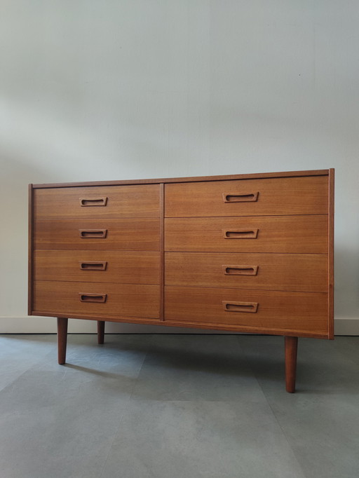 Vintage Deens Dressoir Met 8(!) Lades In Teak