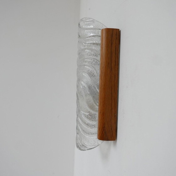 Image 1 of Vintage wandlampen van glas en eiken, België 1960