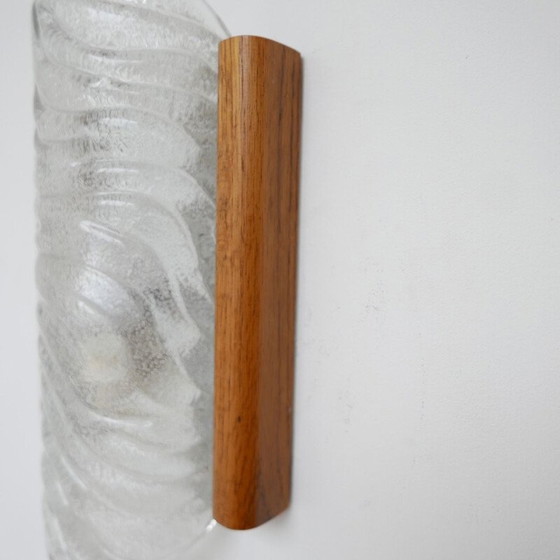 Image 1 of Vintage wandlampen van glas en eiken, België 1960