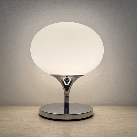 Image 1 of Kaiser Leuchten Tafellamp Opaline Glas En Chroom Ruimtetijdperk 1970S