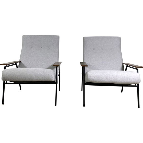 Image 1 of Vintage fauteuil in walnoothout en zwart metaal van Rob Parry voor Gelderland, 1950