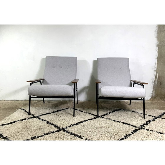 Image 1 of Vintage fauteuil in walnoothout en zwart metaal van Rob Parry voor Gelderland, 1950