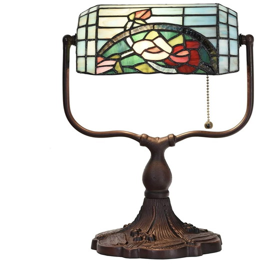 Image 1 of Tiffany stijl getint glazen bloem lamp. Vintage