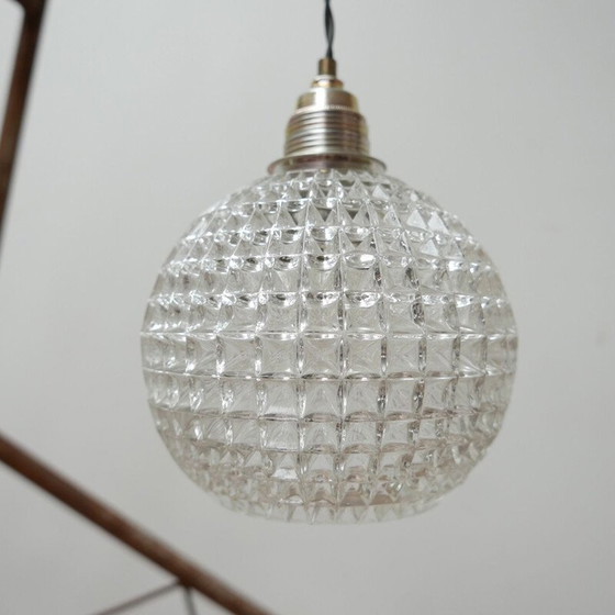 Image 1 of Vintage glazen bol hanglamp, Nederland 1990