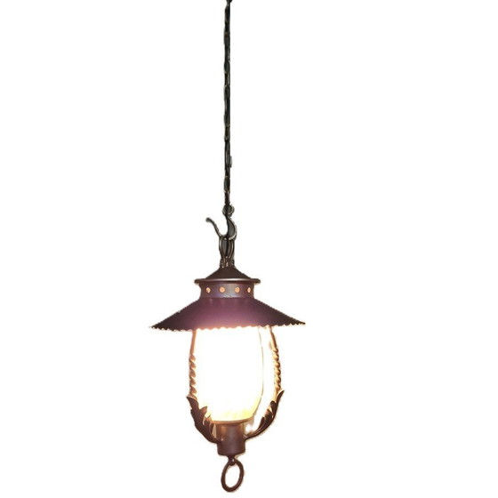 Image 1 of Brutalist Metalen En Glazen Hanglamp, Jaren 50