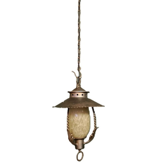 Image 1 of Brutalist Metalen En Glazen Hanglamp, Jaren 50