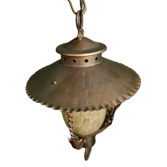 Image 1 of Brutalist Metalen En Glazen Hanglamp, Jaren 50