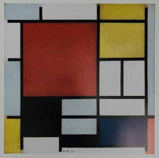 Piet Mondriaan, Authorized Offset Colour Lithograph, Signed, High Quality, Limited Edition: "Composition With Large Red Area, Ye