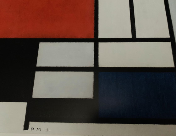 Image 1 of Piet Mondriaan, Authorized Offset Colour Lithograph, Signed, High Quality, Limited Edition: "Composition With Large Red Area, Ye