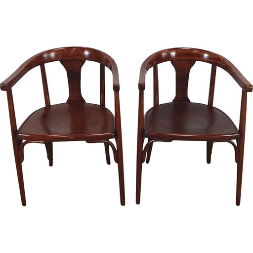 Paar vintage gebogen houten fauteuils van Maison Fischel, 1900