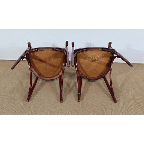 Image 1 of Paar vintage gebogen houten fauteuils van Maison Fischel, 1900