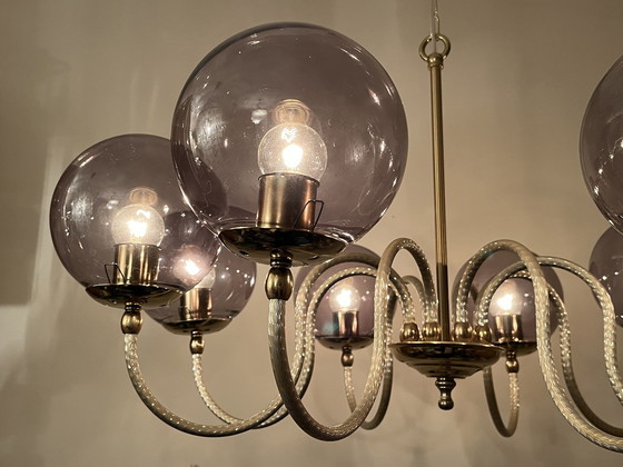 Image 1 of Vintage Grijze Bollen Kroonluchter Hanglamp 8 Lichtpunten