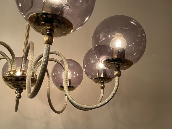 Image 1 of Vintage Grijze Bollen Kroonluchter Hanglamp 8 Lichtpunten