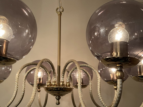 Image 1 of Vintage Grijze Bollen Kroonluchter Hanglamp 8 Lichtpunten