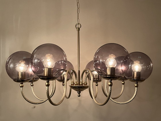 Image 1 of Vintage Grijze Bollen Kroonluchter Hanglamp 8 Lichtpunten