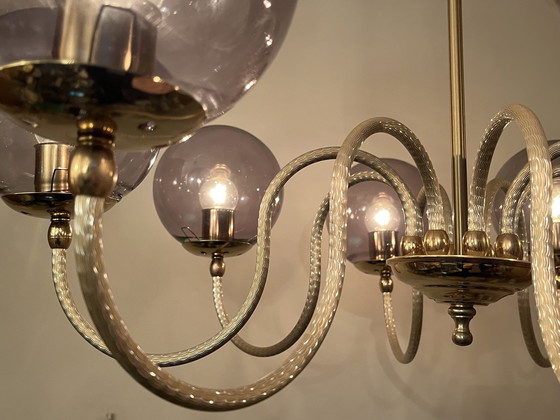 Image 1 of Vintage Grijze Bollen Kroonluchter Hanglamp 8 Lichtpunten