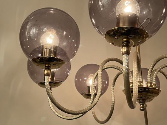 Image 1 of Vintage Grijze Bollen Kroonluchter Hanglamp 8 Lichtpunten