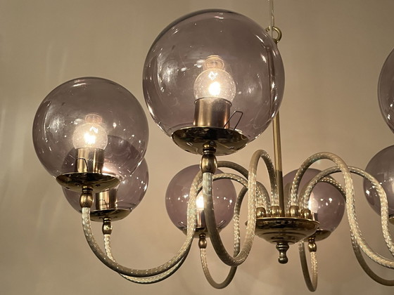 Image 1 of Vintage Grijze Bollen Kroonluchter Hanglamp 8 Lichtpunten