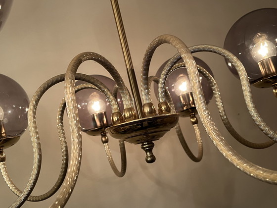 Image 1 of Vintage Grijze Bollen Kroonluchter Hanglamp 8 Lichtpunten