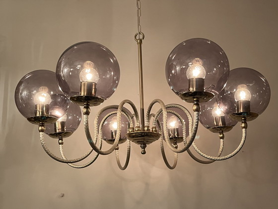 Image 1 of Vintage Grijze Bollen Kroonluchter Hanglamp 8 Lichtpunten