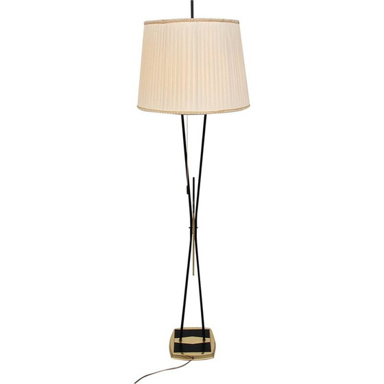 Image 1 of Vintage geplooide messing vloerlamp, 1950