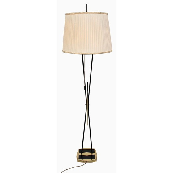 Image 1 of Vintage geplooide messing vloerlamp, 1950