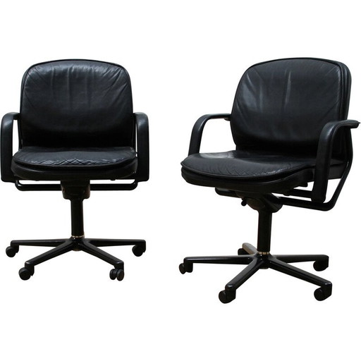 Vintage bureaustoelen in metaal en zwart leer voor Wilkhann, 1990